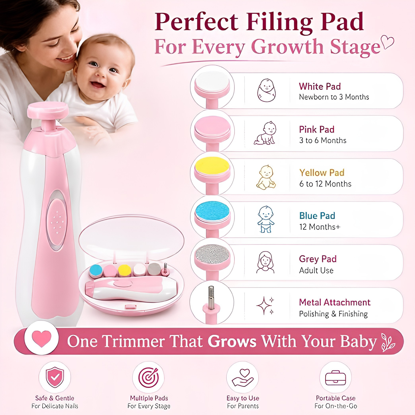 6-in-1 Electric Baby Nail Trimmer with LED Light